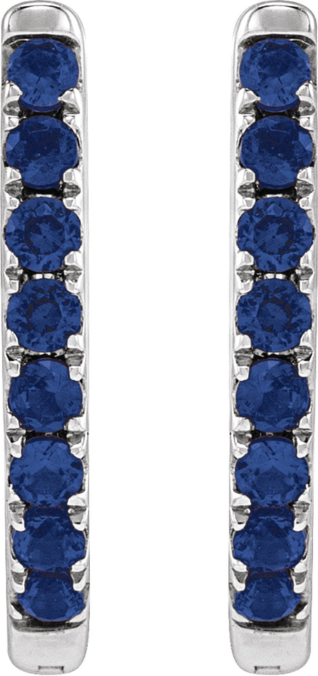 14K White Gold Lab-Grown Blue Sapphire 12.95 mm Hoop Earrings