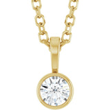 14K Yellow Gold 1/10 CT Natural Diamond Bezel-Set Solitaire 16-18" Necklace