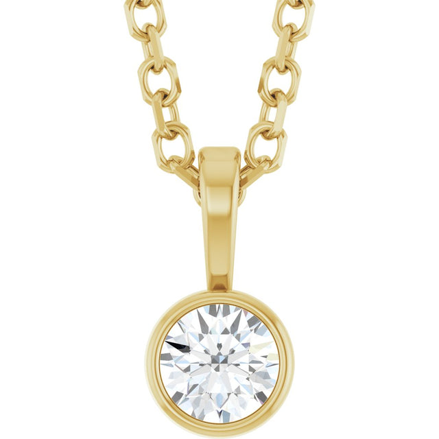 14K Yellow Gold 1/10 CT Natural Diamond Bezel-Set Solitaire 16-18" Necklace