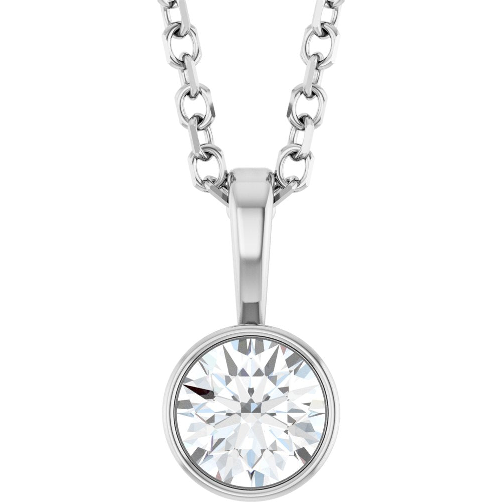 14K White Gold 1/4 CT Natural Diamond Bezel-Set Solitaire 16-18" Necklace