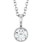 14K White Gold 1/4 CT Natural Diamond Bezel-Set Solitaire 16-18" Necklace