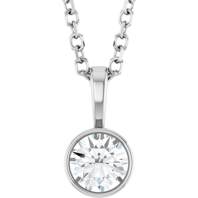 14K White Gold 1/4 CT Natural Diamond Bezel-Set Solitaire 16-18" Necklace