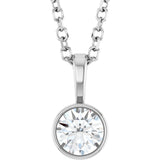 14K White 1/4 CT Lab-Grown Diamond Bezel-Set Solitaire 16-18" Necklace