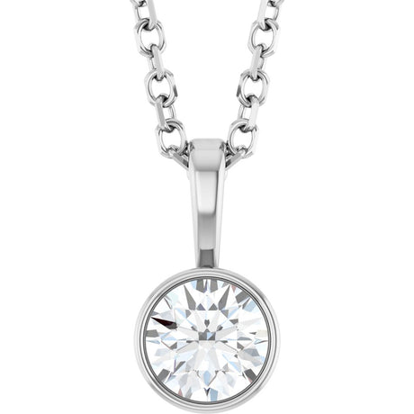 14K White 1/4 CT Lab-Grown Diamond Bezel-Set Solitaire 16-18" Necklace