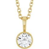 14K Yellow Gold 1/4 CT Lab-Grown Diamond Bezel-Set Solitaire 16-18" Necklace
