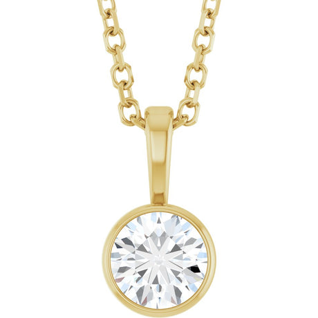 14K Yellow Gold 1/3 CT Natural Diamond Bezel-Set Solitaire 16-18" Necklace