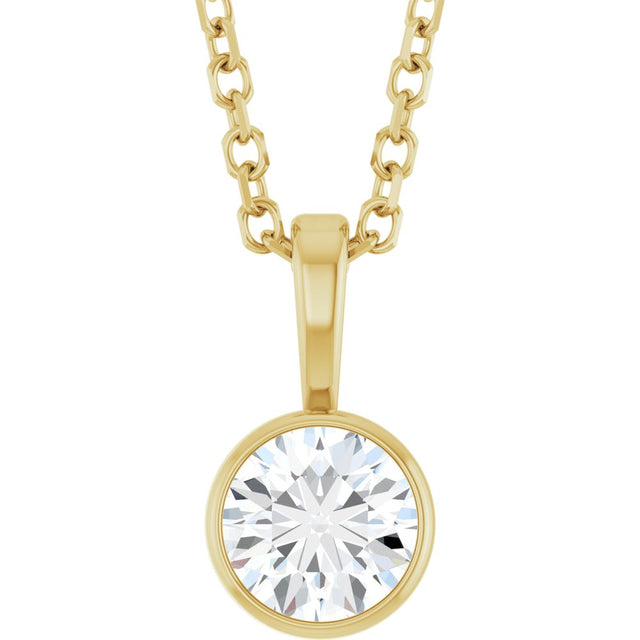 14K Yellow Gold 1/3 CT Lab-Grown Diamond Bezel-Set Solitaire 16-18" Necklace