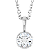 Sterling Silver 1/3 CT Lab-Grown Diamond Bezel-Set Solitaire 16-18" Necklace