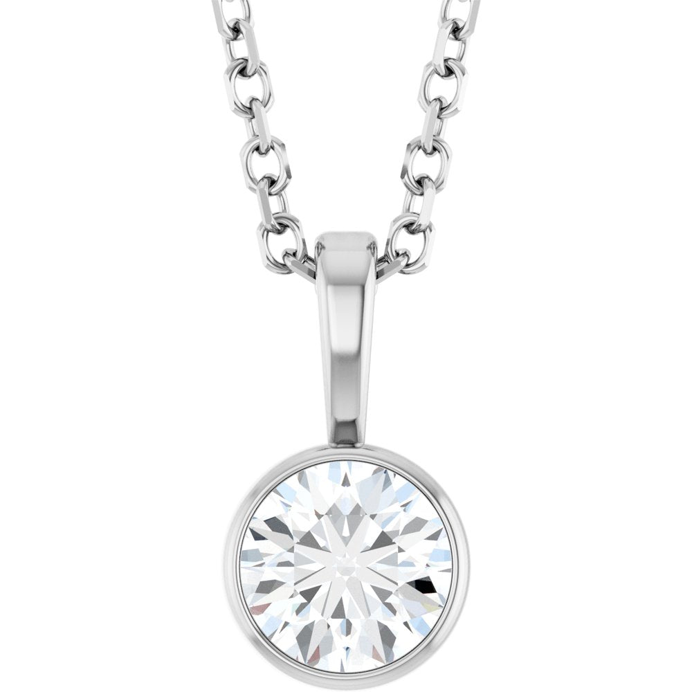 14K White Gold 1/3 CT Lab-Grown Diamond Bezel-Set Solitaire 16-18" Necklace