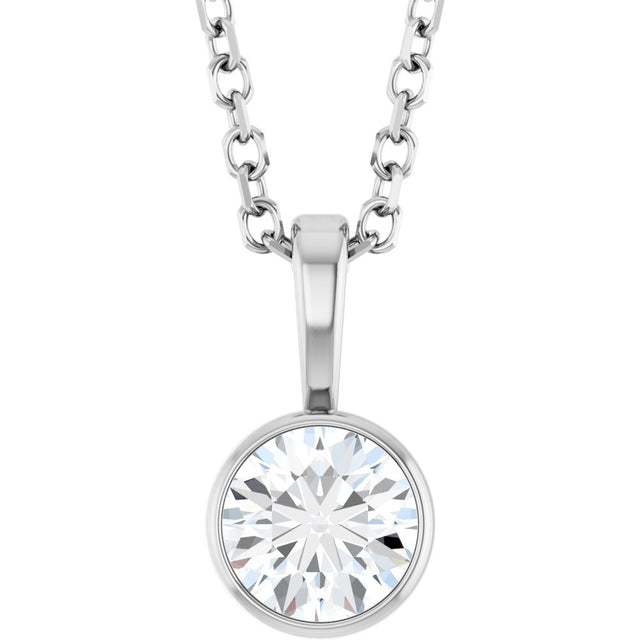 14K White Gold 1/3 CT Lab-Grown Diamond Bezel-Set Solitaire 16-18" Necklace