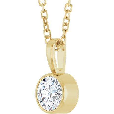14K Yellow Gold 1/3 CT Lab-Grown Diamond Bezel-Set Solitaire 16-18" Necklace