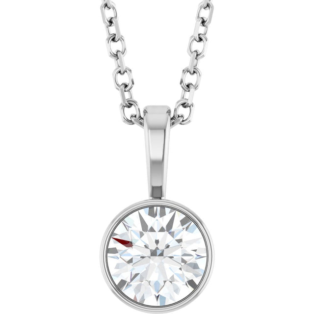 14K White Gold 1/2 CT Lab-Grown Diamond Bezel-Set Solitaire 16-18" Necklace