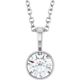 14K White Gold 1/2 CT Lab-Grown Diamond Bezel-Set Solitaire 16-18" Necklace