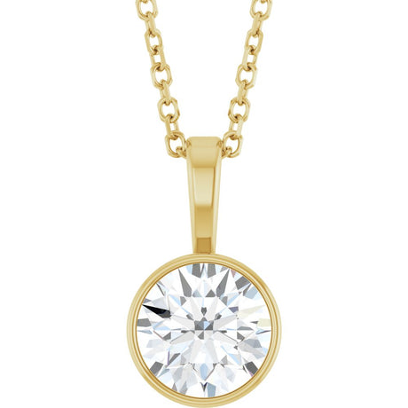 14K Yellow Gold 9/10 CT Lab-Grown Diamond Bezel-Set Solitaire 16-18" Necklace