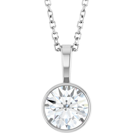 14K White Gold 9/10 CT Lab-Grown Diamond Bezel-Set Solitaire 16-18" Necklace
