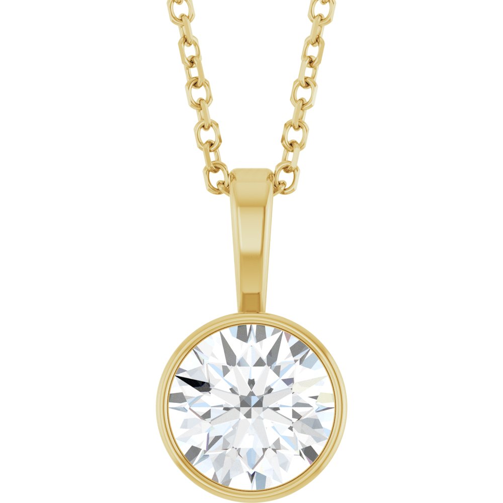 14K Yellow Gold 9/10 CT Lab-Grown Diamond Bezel-Set Solitaire 16-18" Necklace