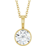 14K Yellow Gold 9/10 CT Lab-Grown Diamond Bezel-Set Solitaire 16-18" Necklace