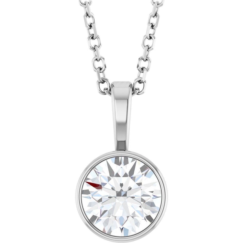 14K White Gold 5/8 CT Lab-Grown Diamond Bezel-Set Solitaire 16-18" Necklace