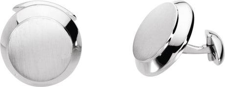 14K White Gold Engravable Round Cuff Links