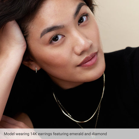 14K Yellow Gold Natural Emerald & 1/8 CTW Natural Diamond 13.6 mm Hoop Earring