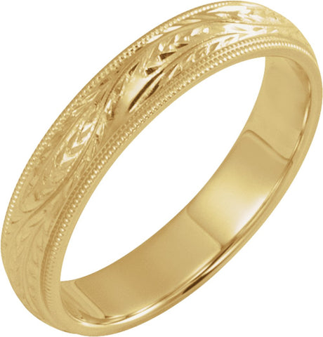 14K Yellow Gold 4 mm Hand-Engraved Band Size 10