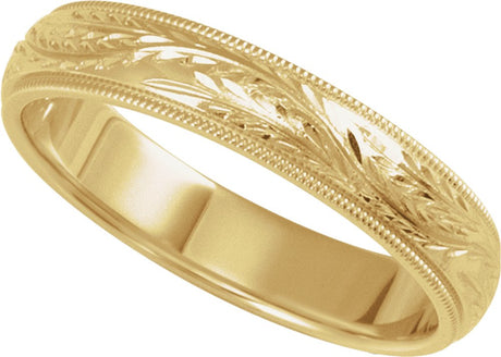 14K Yellow Gold 4 mm Hand-Engraved Band Size 10