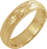 14K Yellow Gold 5 mm Hand-Engraved Band Size 10