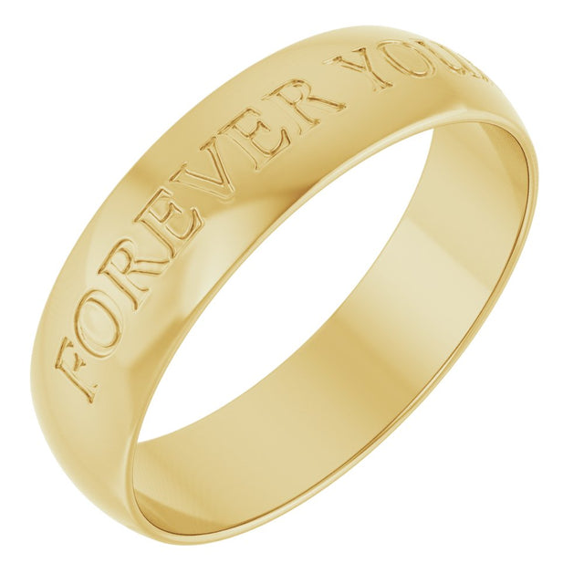 14K Yellow Gold 5 mm Ultra-Lightweight Forever Yours Engraved Half Round Band Size 10