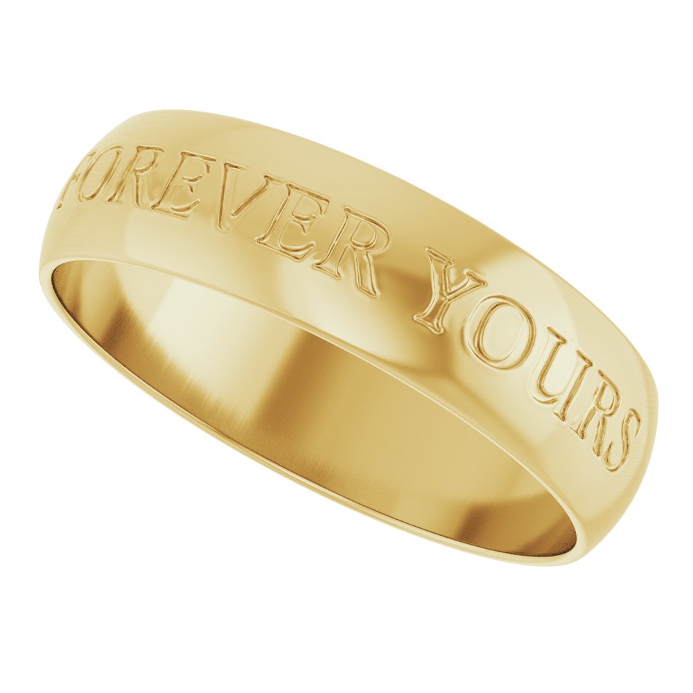 14K Yellow Gold 5 mm Ultra-Lightweight Forever Yours Engraved Half Round Band Size 10