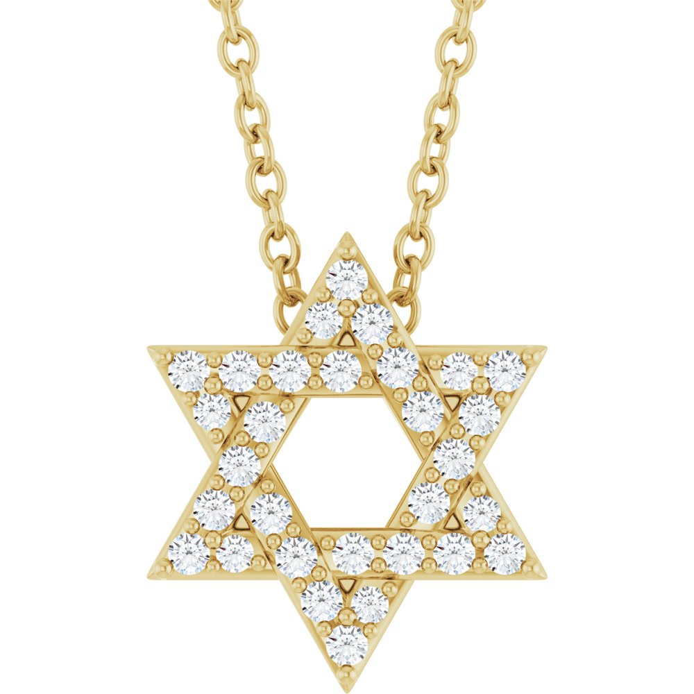 14K Yellow Gold 1/10 CTW Natural Diamond Star of David 16-18" Necklace