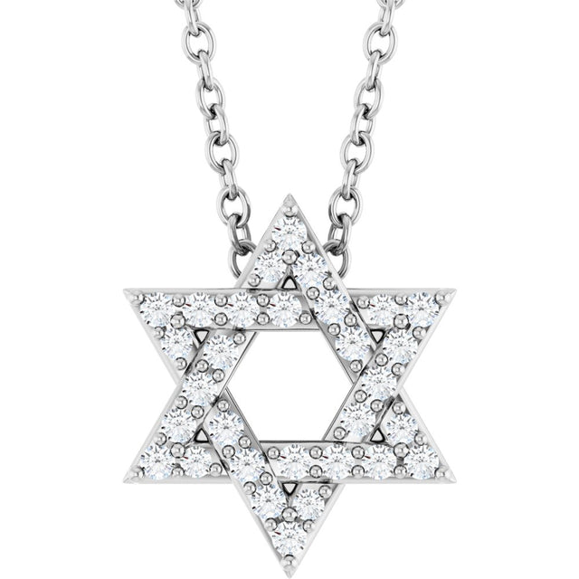 14K White Gold 1/10 CTW Natural Diamond Star of David 16-18" Necklace