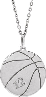 14K White Engravable Basketball 16-18" Necklace