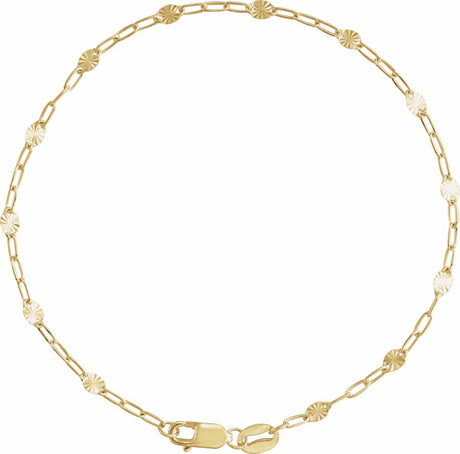 14K Yellow Gold-Filled 2.5 mm Light Paperclip-Style Starburst Mirror 7" Chain