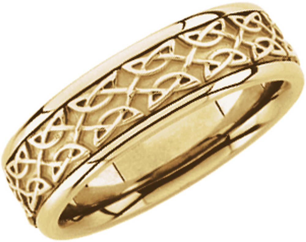 14K Yellow Gold 7 mm Celtic-Inspired Comfort-Fit Half Round Band   Size 10
