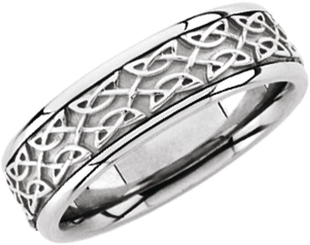 14K White Gold 7 mm Celtic-Inspired Comfort-Fit Half Round Band   Size 9.5