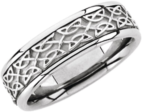 14K White Gold 7 mm Celtic-Inspired Comfort-Fit Half Round Band   Size 9.5