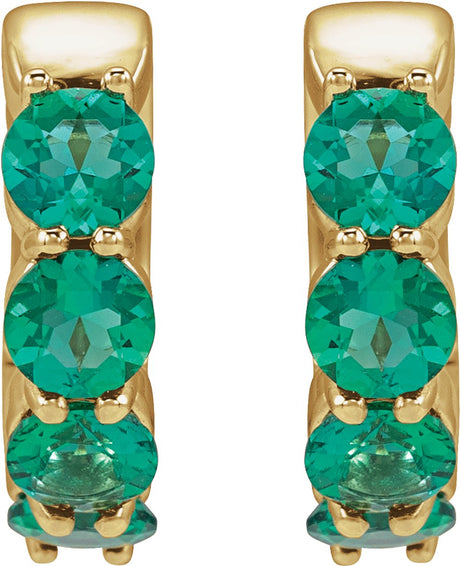 14K Yellow Gold Lab-Grown Emerald 14.3 mm Hoop Earrings