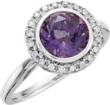 14K White Natural Amethyst & 1/8 CTW Natural Diamond Ring