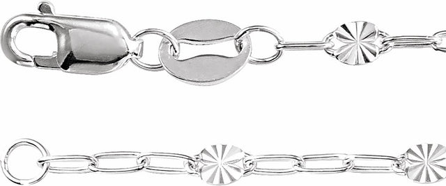Sterling Silver 2.5 mm Light Paperclip-Style Starburst Mirror 7" Chain