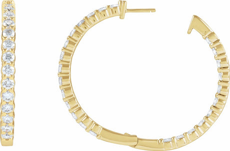 14K Yellow Gold 5 CTW Lab-Grown Diamond Inside-Outside Hinged 37.8 mm Hoop Earrings