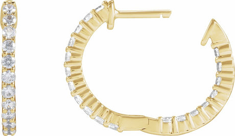 14K Yellow Gold 3/4 CTW Lab-Grown Diamond Inside-Outside Hinged 17.2 mm Hoop Earrings