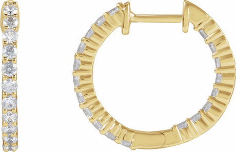 14K Yellow Gold 3/4 CTW Lab-Grown Diamond Inside-Outside Hinged 17.2 mm Hoop Earrings