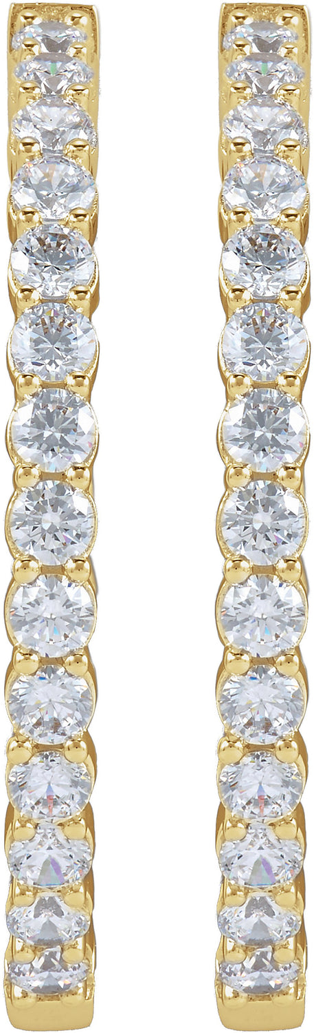 14K Yellow Gold 4 CTW Lab-Grown Diamond Inside-Outside Hinged 36 mm Hoop Earrings