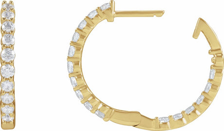 14K Yellow Gold 1 CTW Natural Diamond Inside-Outside Hinged 19.3 mm Hoop Earrings