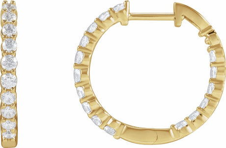 14K Yellow Gold 1 CTW Lab-Grown Diamond Inside-Outside Hinged 19.3 mm Hoop Earrings