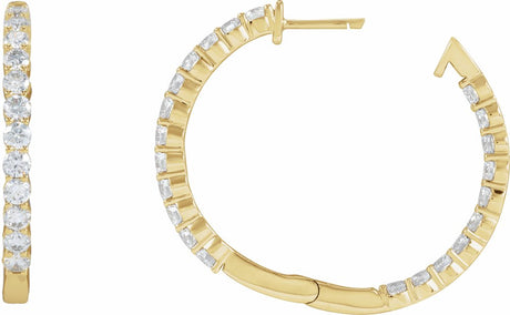 14K Yellow Gold 3 CTW Lab-Grown Diamond Inside-Outside Hinged 30 mm Hoop Earrings