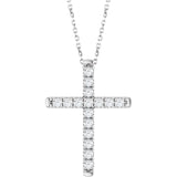 14K White Gold 1/2 CTW Lab-Grown Diamond French-Set Cross 16-18" Necklace