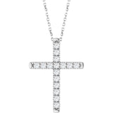 14K White Gold 1/2 CTW Lab-Grown Diamond French-Set Cross 16-18" Necklace