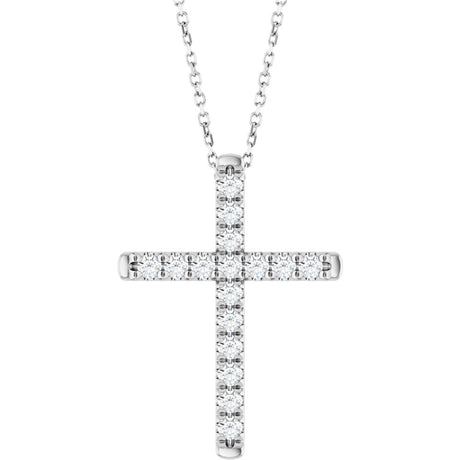 14K White Gold 1/2 CTW Lab-Grown Diamond French-Set Cross 16-18" Necklace