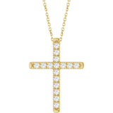 14K Yellow Gold 1/2 CTW Lab-Grown Diamond French-Set Cross 16-18" Necklace